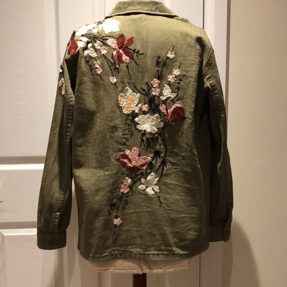 Topshop Jackets & Blazers - 31. Topshop | Floral Embroidered Green Utility Jacket